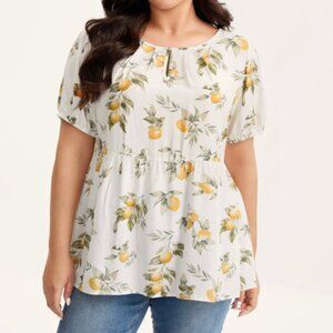 Citrus Print Bow Backless Blouse, Apriocot Color, Size 22-24